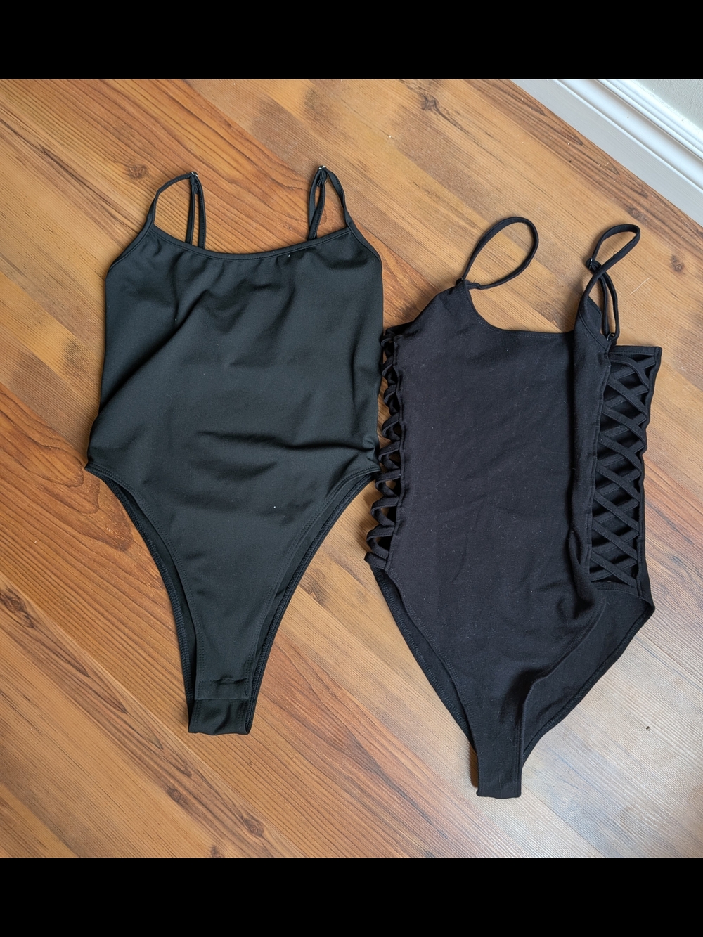 Set Of 2 Forever 21 Black Bodysuit Lace-Up Sides And Low Back